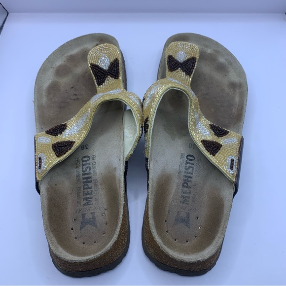Mephisto Gizeh Women's Size 38 US 7-7.5 Golden Floral Leather Thong Regular - Picture 3 of 6